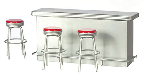 1950's Counter, 3-Stools, red